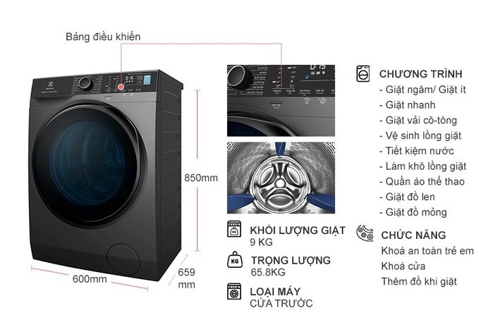 Máy giặt Electrolux Inverter 9 kg EWF9024P5SB