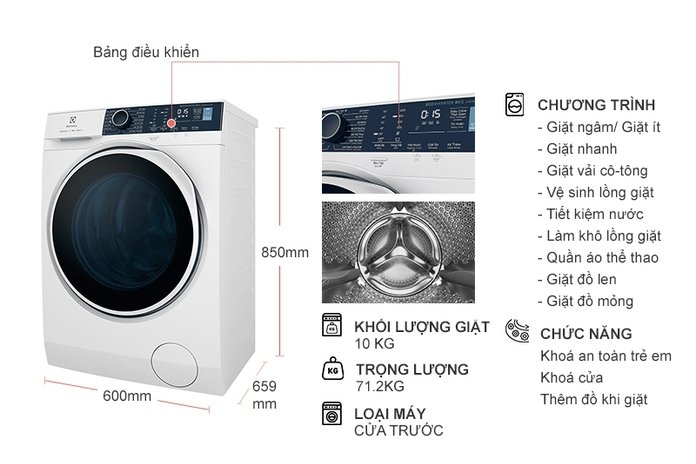 Máy giặt lồng ngang Electrolux Inverter 10Kg EWF1042Q7WB