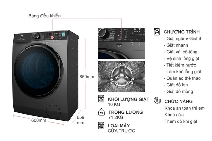 Máy giặt lồng ngang Electrolux Inverter 10Kg EWF1042R7SB